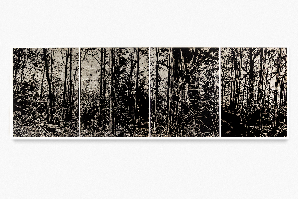 Bundanon I, 2025. Serigrafía sobre hoja de plata. 36.5 x 110 cm. Jan Hendrix